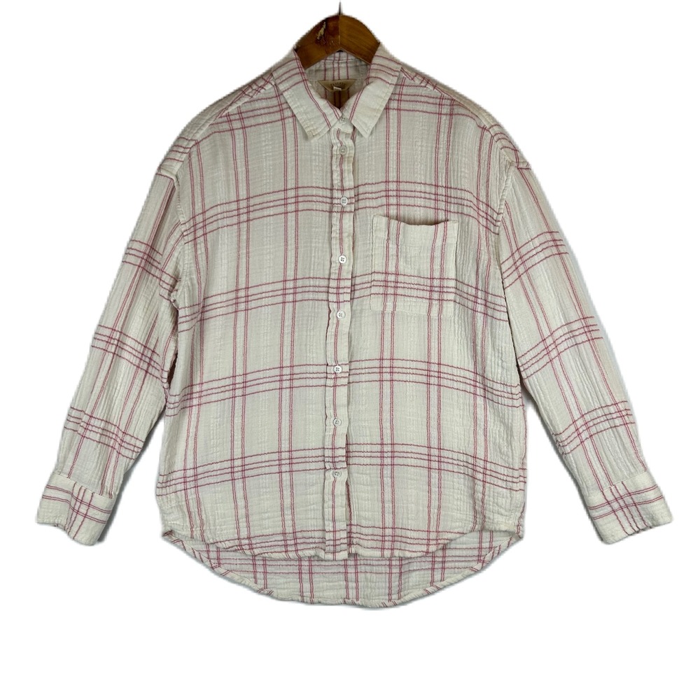 Faherty Dune Cotton Gauze Plaid Relaxed Womens Button Down‎ Shirt Rose Cove M